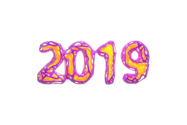 Szczęśliwego Nowego Roku Banner 2019 Numery Wykonane Przez Różowy Drutu — Zdjęcie stockowe