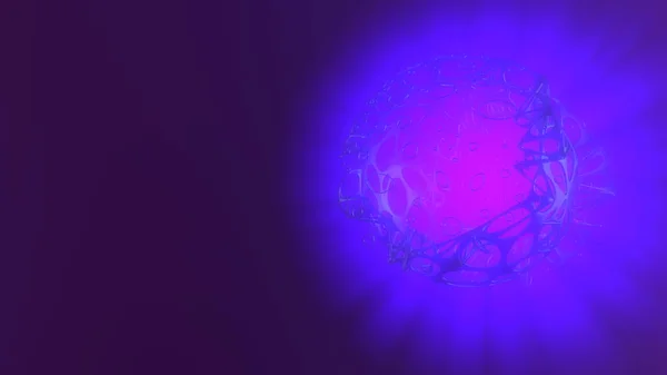 Concepto abstracto de renderizado 3D de alta esfera polivinílica con estructura mulecular celular de malla caótica. Fondo de ciencia ficción con forma poligonal en espacio vacío con rayos de dios de la luz. Diseño futurista bio — Foto de Stock