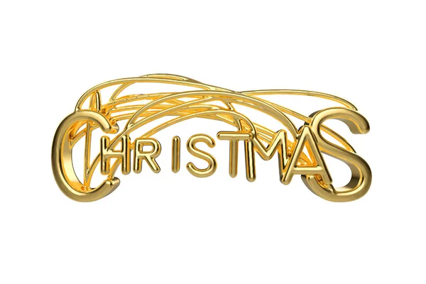 Karácsonyi elegáns arany betűkkel szó köti húrok elszigetelt fehér background betűkkel. Kulcsosházak 3D-s illusztráció — Stock Fotó