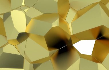 3D render, altın modern duvar doku, rasgele kümeleri dijital illüstrasyon, geometrik arka plan paramparça. Konsept mimari zenginlik ve refah ulaşmak