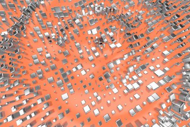 Gümüş veya Beyaz Altın Platin küpleri ışık pembe turuncu dalga arka plan üzerinde engeller. 3D çizim modelleme. servet zengin araştırma bitcoin kavramı. İş Finans başarı clipart büyüyen para