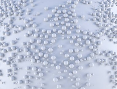 Arka plan beyaz düzlem üzerine rasgele ölçekli küreler bir sürü. 3D render illustraion