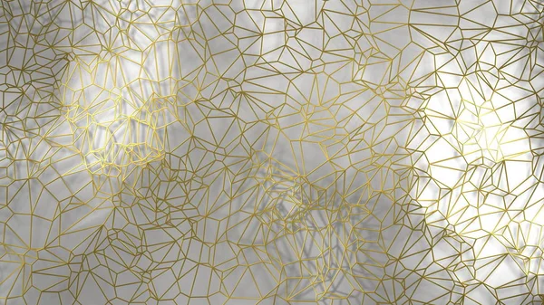 3D καθιστούν, Χρυσή μοντέρνα τοίχο κατασκευασμένο από χρυσό σύρμα, τυχαία συμπλέγματα τρίγωνο ψηφιακή εικονογράφηση, αφηρημένη γεωμετρική φόντο υφή. Πλούτο και την ευημερία επιτευχθεί αρχιτεκτονική αντίληψη — Φωτογραφία Αρχείου