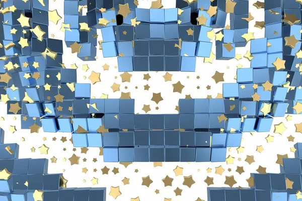 Goud of platina sterren vliegen over witte achtergrond en blauwe doos matrix ruimte. Het modelleren van 3d illustratie. rijkdom rijke mijnbouw bitcoin concept. Geld groeit zakelijke financiën succes clipart — Stockfoto