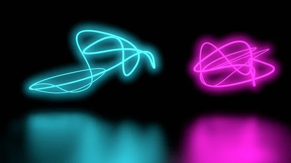 Futuristické Sci-Fi abstraktní fialové a modré neonové světlo obrazce na černé pozadí zdi a reflexní podlahové s prázdný prostor pro Text 3d vykreslování obrázku — Stock fotografie