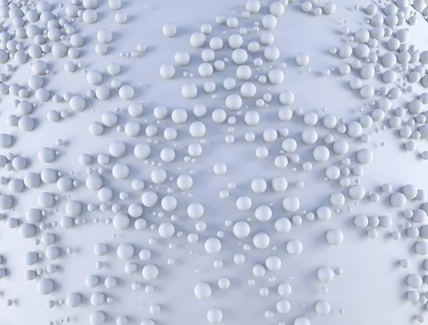 Абстрактный фон с большим количеством сфер случайного масштаба в белой плоскости. 3d render illustraion — стоковое фото