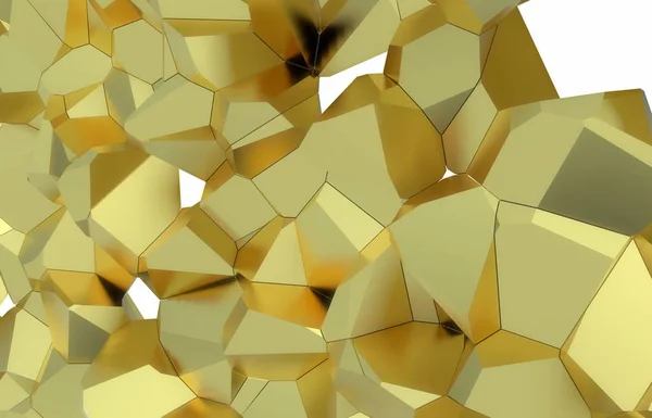 Rendu 3d, texture murale éclatée moderne dorée, illustration numérique de grappes aléatoires, fond géométrique abstrait. Richesse et prospérité atteignent l'architecture conceptuelle — Photo