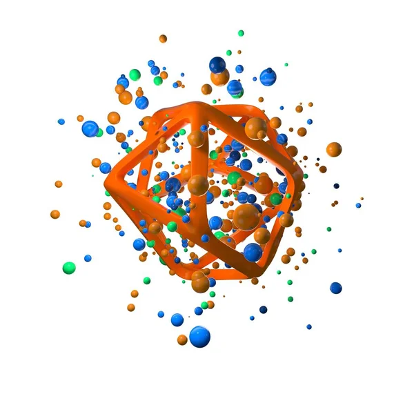 3d çizim gerçekçi ilkel uçan. Beyaz arka plan oround poligonal izole hareket küresel şekiller moleküler yapısı kablolu. Mavi trendy tasarımlar için abstract Tema — Stok fotoğraf