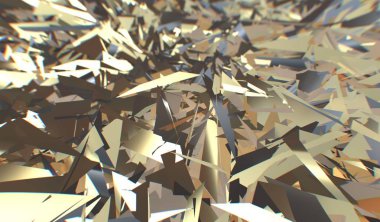 Aksaklık 3d render, altın modern paramparça alan doku, rasgele üçgenler dijital illüstrasyon, geometrik arka plan. Konsept mimari zenginlik ve refah ulaşmak