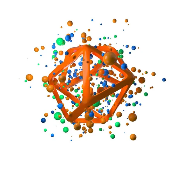 현실적인 기본 비행의 3d 그림입니다. 흰색 배경 oround 다각형에 고립 된 모션에서 구형 모양 분자 구조를 유선. 유행 디자인 블루에 대 한 추상 테마 — 스톡 사진