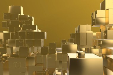 Servet zengin kavram fikir Golden city adlı günbatımı ışınları soyut uzay background.3d resim işleme