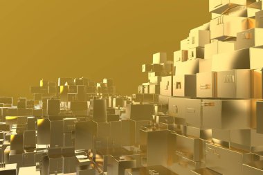 Servet zengin kavram fikir Golden city adlı günbatımı ışınları soyut uzay background.3d resim işleme