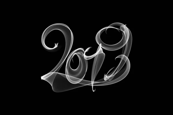 Felice anno nuovo 2019 numeri isolati lettering scritto con fiamma di fuoco o fumo su sfondo nero — Foto Stock