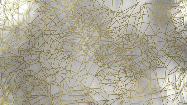 3D рендеринг, золота сучасна стіна, зроблена золотим дротом, випадкові кластери трикутника цифрова ілюстрація, абстрактна геометрична текстура фону. Багатство та процвітання досягають концептуальної архітектури — стокове фото