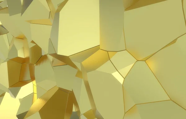 Rendu 3d, texture murale éclatée moderne dorée, illustration numérique de grappes aléatoires, fond géométrique abstrait. Richesse et prospérité atteignent l'architecture conceptuelle — Photo