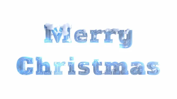 Весёлые рождественские надписи, написанные замерзшим растрескавшимся льдом, покрытым снегом, изолированным на белом фоне. 3d иллюстрация — стоковое фото