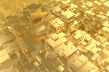 Servet zengin kavram fikir Golden city adlı günbatımı ışınları soyut uzay background.3d resim işleme