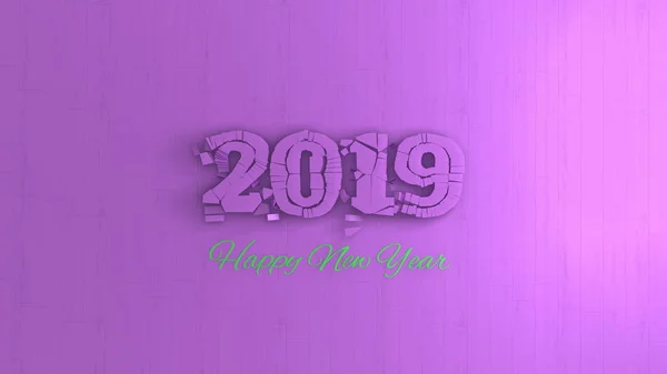 Feliz año nuevo 2019 letras números aislados escritos por madera rosa y verde sobre fondo violeta. ilustración 3d —  Fotos de Stock