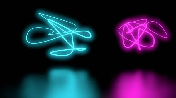 Futurystyczny Sci-Fi Abstrakcja fioletowy i niebieski Neon Light kształty na czarnym tle ściany i myślący piętro z pustą przestrzeń dla tekstu 3d Rendering ilustracja — Zdjęcie stockowe