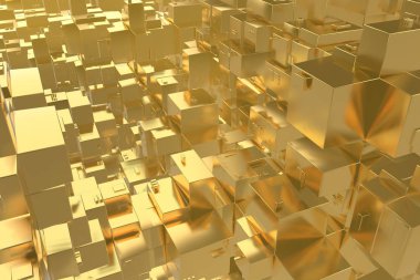 Servet zengin kavram fikir Golden city adlı günbatımı ışınları soyut uzay background.3d resim işleme