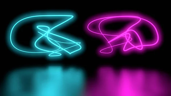 Futuristische Science-Fiction-abstrakte lila und blaue Neon-Lichtformen auf schwarzem Hintergrund und reflektierendem Boden mit leerem Raum für Text-3D-Darstellung — Stockfoto