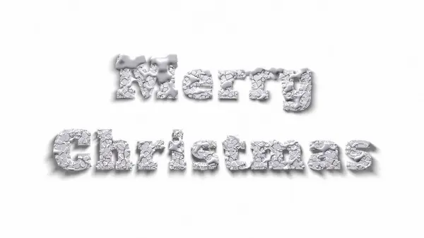 Merry Christmas lettering written by white and snowy melted ice isolated on white background. 3d illustration — Stock Photo, Image