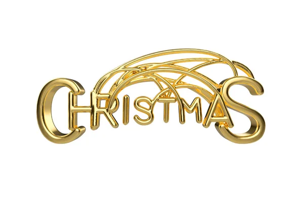 Karácsonyi elegáns arany betűkkel szó köti húrok elszigetelt fehér background betűkkel. Kulcsosházak 3D-s illusztráció — Stock Fotó