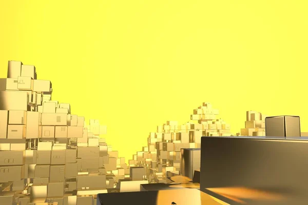 Rijkdom rijke concept idee gouden stad bij zonsondergang stralen abstracte ruimte background.3d afbeelding weergave — Stockfoto