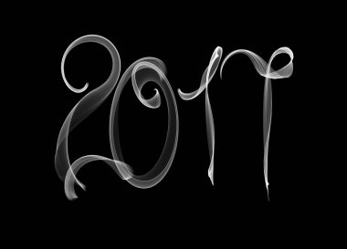 siyah arka plan üzerine beyaz duman ya da alev ışık ile yazılı 2017 izole numaraları