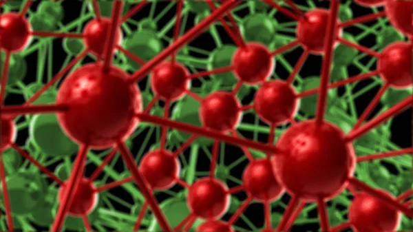 Kırmızı ve yeşil moleküler geometrik kaos Soyut yapı. Bilim Teknoloji ağ bağlantısı yüksek teknoloji arka plan 3d render illüstrasyon — Stok fotoğraf