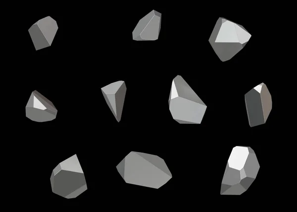 Crystal Stone gemma macro minerale raccolta set di 10 unità, quarzo su sfondo nero. Illustrazione 3d — Foto Stock