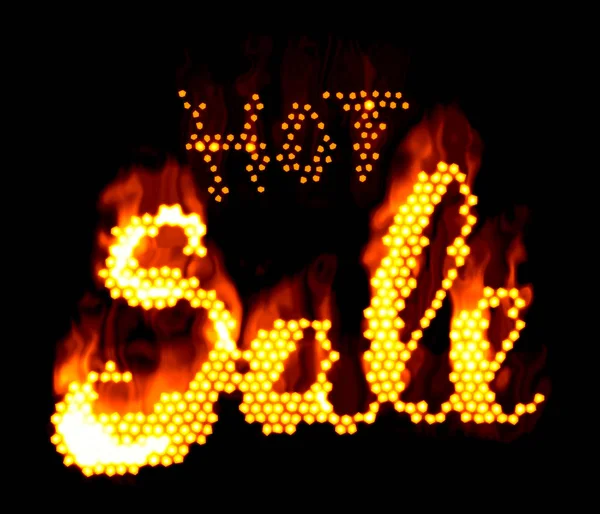 Hete verkoop word gemaakt van brand in hete sparkly design op zwarte achtergrond — Stockfoto