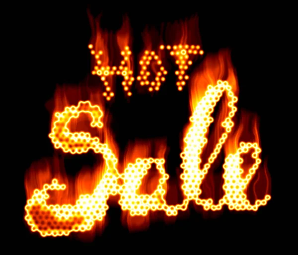 Hot SALE word made of fire in hot sparkly design on black fone — стоковое фото