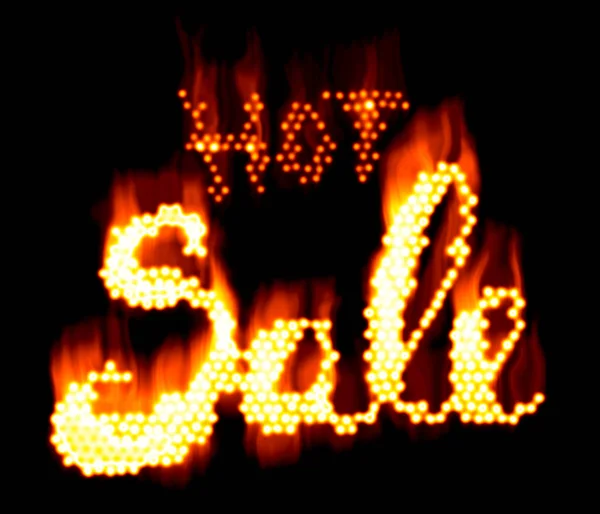 Hot SALE word made of fire in hot sparkly design on black fone — стоковое фото