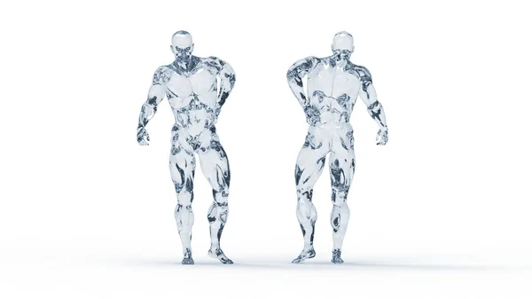 Mannelijke torso is gemaakt van glas, pijn in de rug geïsoleerd op een witte achtergrond. 3D gesmolten medische illustratie — Stockfoto