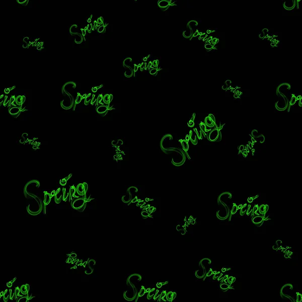 Jarní zelený nápis slovo vyrobené z kouře izolované na černém pozadí. Bezešvý design vzor — Stock fotografie