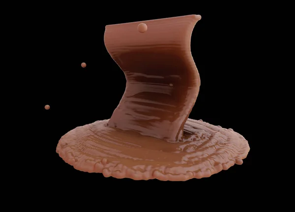 Šplouchnutí roztavené čokolády izolované na černém pozadí — Stock fotografie