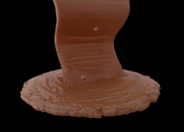 Spritzer schmelzende Schokolade isoliert auf schwarzem Hintergrund — Stockfoto