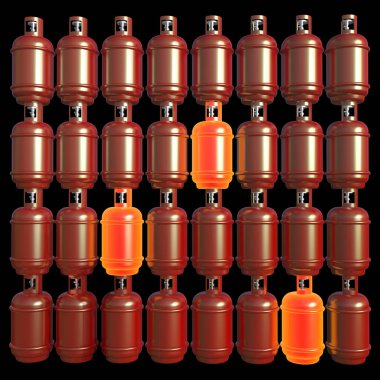Propan gazı silindir siyah arka plan üzerine izole. 3D çizim