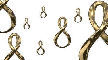 8 Mart sembolü. Sekiz rakamı altın döküm platin veya havada uçan gümüş yapılmış. Dekoratif tebrik veya kartpostal Uluslararası Womans gün 3d çizim için