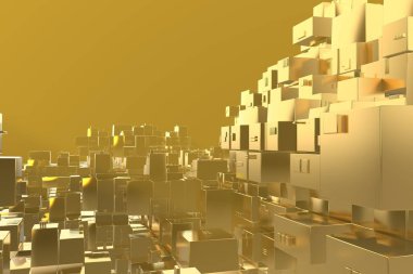 Servet zengin kavram fikir Golden city adlı günbatımı ışınları soyut uzay background.3d resim işleme
