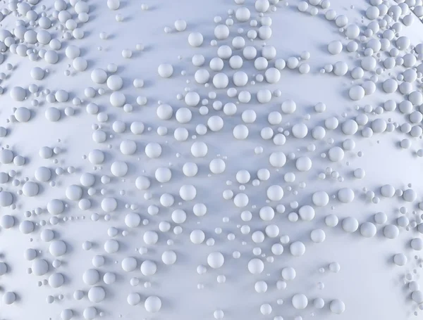 Fundo abstrato com um monte de esferas com escala aleatória no plano branco. 3d render illustraion — Fotografia de Stock
