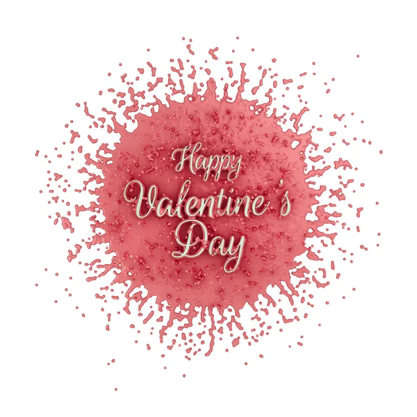 Happy Valentines Day bericht geschreven door volume belettering gedurende heldere plons in helder roze koraal kleur wonen. 3D illustratie isilated op wit — Stockfoto