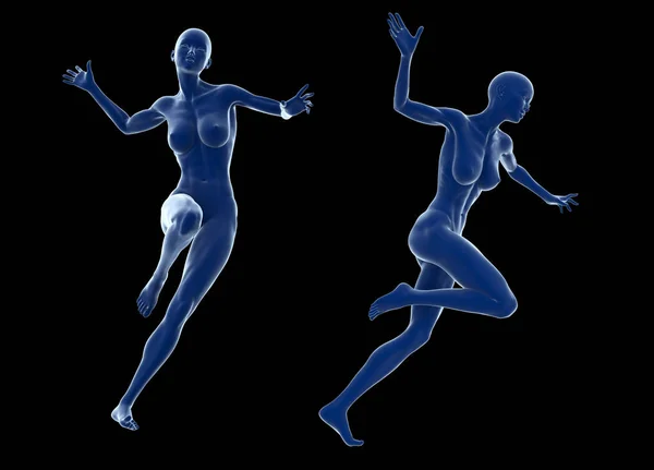 苗条有吸引力的女运动员在黑色背景下奔跑。3d 插图 — 图库照片