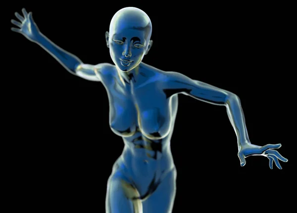 Slim attraktiva idrottskvinna kör mot en svart bakgrund. 3D illustration — Stockfoto