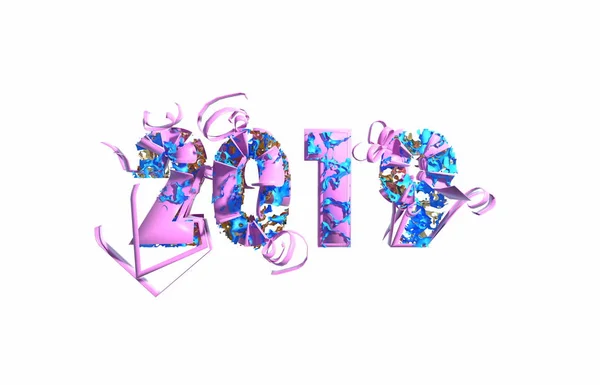 Happy New Year Banner 2019 trendiga rosa färgnummer gjord av plast och organiska matterwhite bakgrund. Abstrakta 3d illustration — Stockfoto