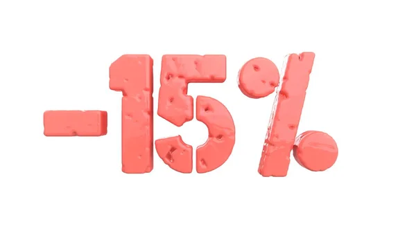 Le signe -15off. Fait de matériel vivant rose corail isoler sur fond blanc. Illustration 3d — Photo