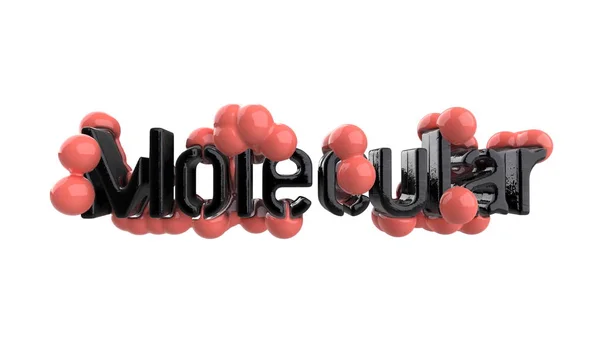 Mercan rengi siyah ile yaşayan trendy kelime yazı ile soyut moleküler yapısının modeli. Beyaz arka plan üzerinde izole. 3D render — Stok fotoğraf
