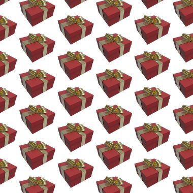 Renkli ve çizgili kırmızı kutuları hediyeler ile yay beyaz arka plan üzerinde bağlı. 3D çizim