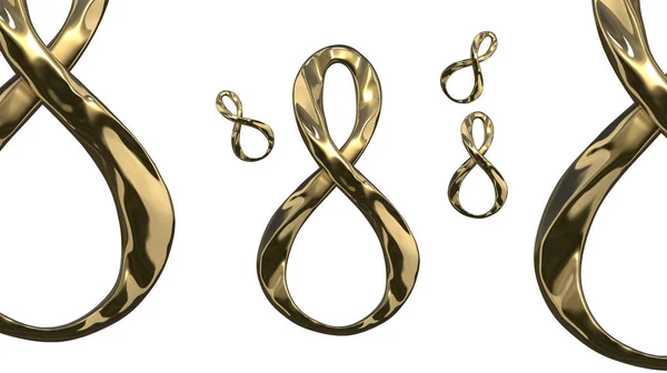 Символ 8 марта. Фигура из восьми литых золотых платины или серебра, летящих в воздухе. Декоративные поздравления или открытки к Международному дню женщин — стоковое фото